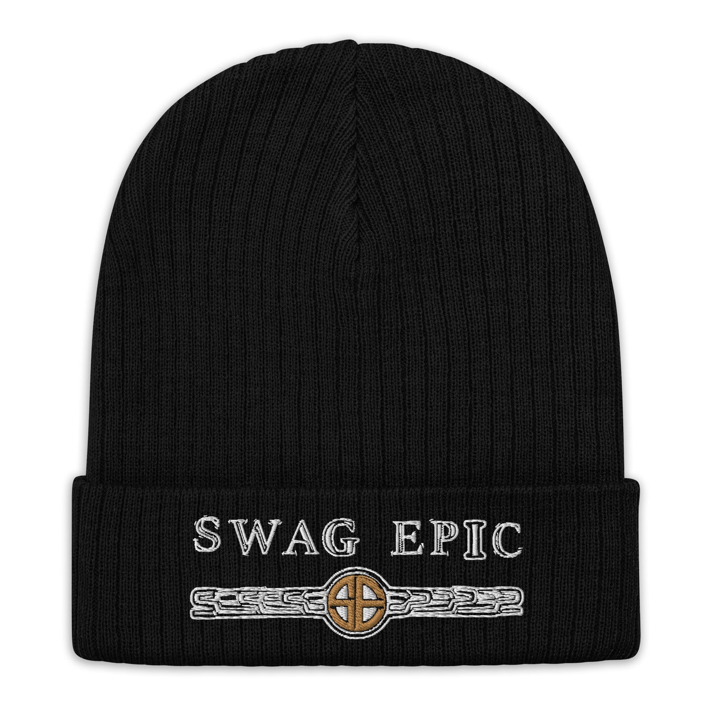 "SWAG SCRATCHED UP" BLACK RIBBED KNIT BEANIE