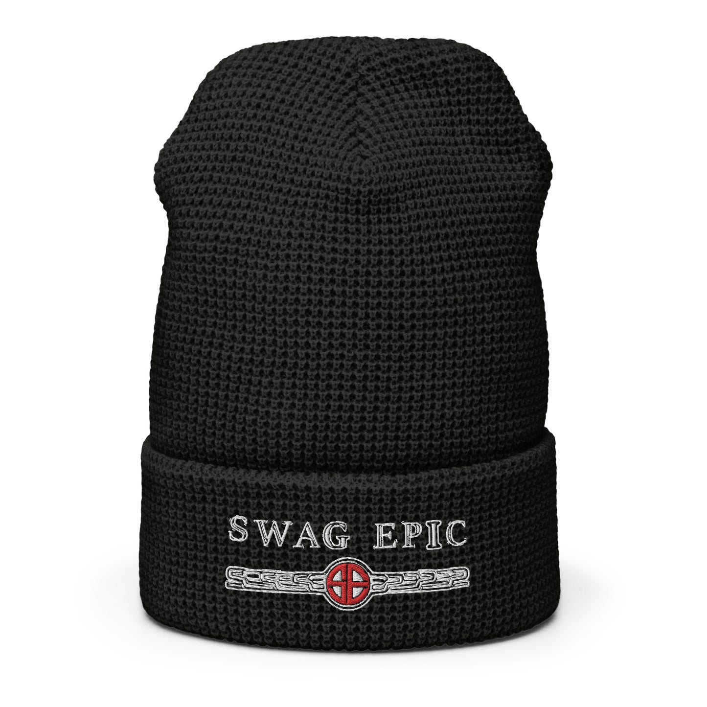 "SWAG SCRATCHED UP" BLACK WAFFLE BEANIE