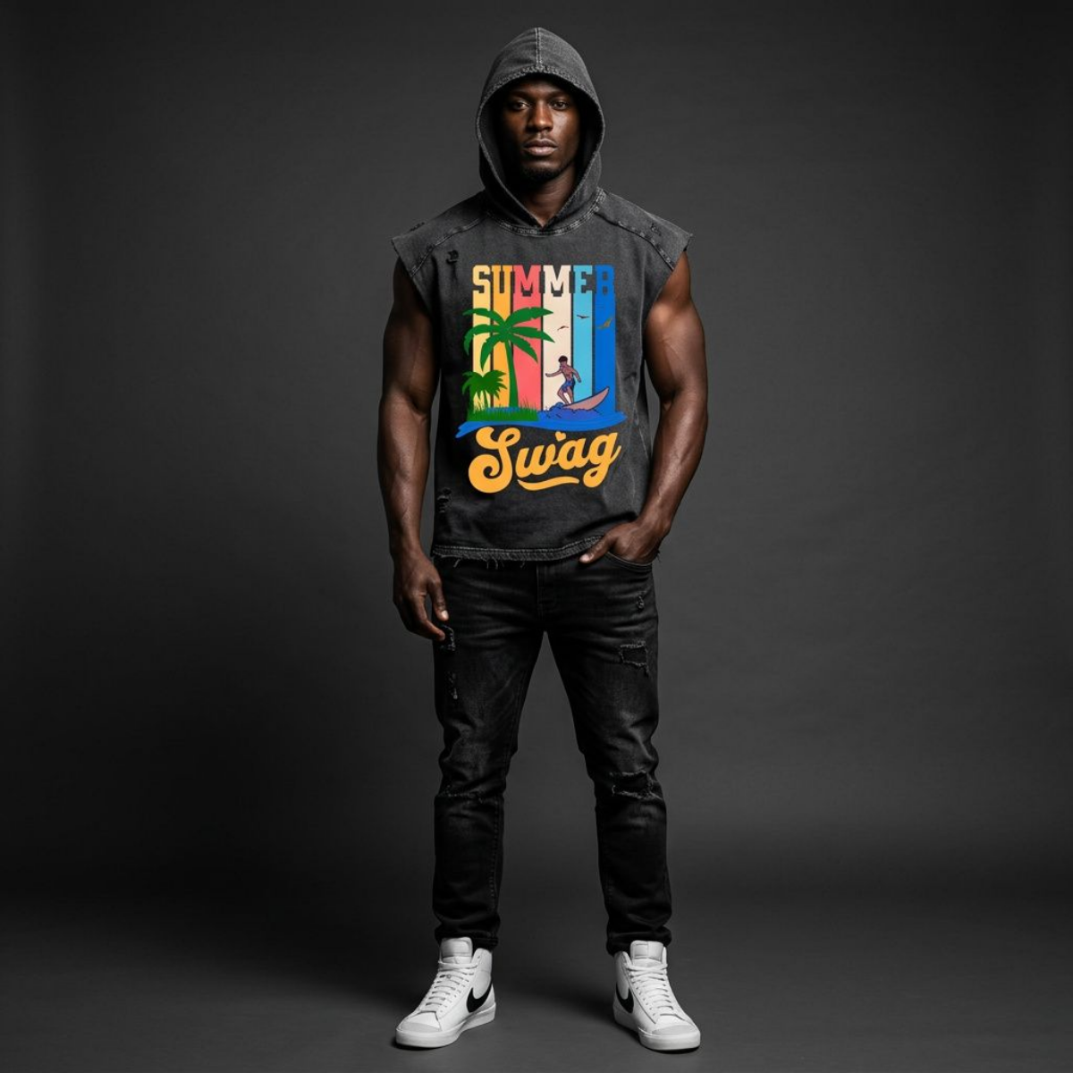 Swag Epic Snow Washed Boxy Hooded Tank Top "Summer Swag collection"