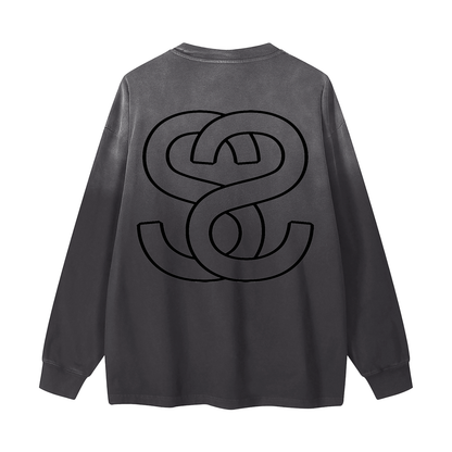 Gradient Washed Long Sleeve T-Shirt – "Swag Heart Circle"
