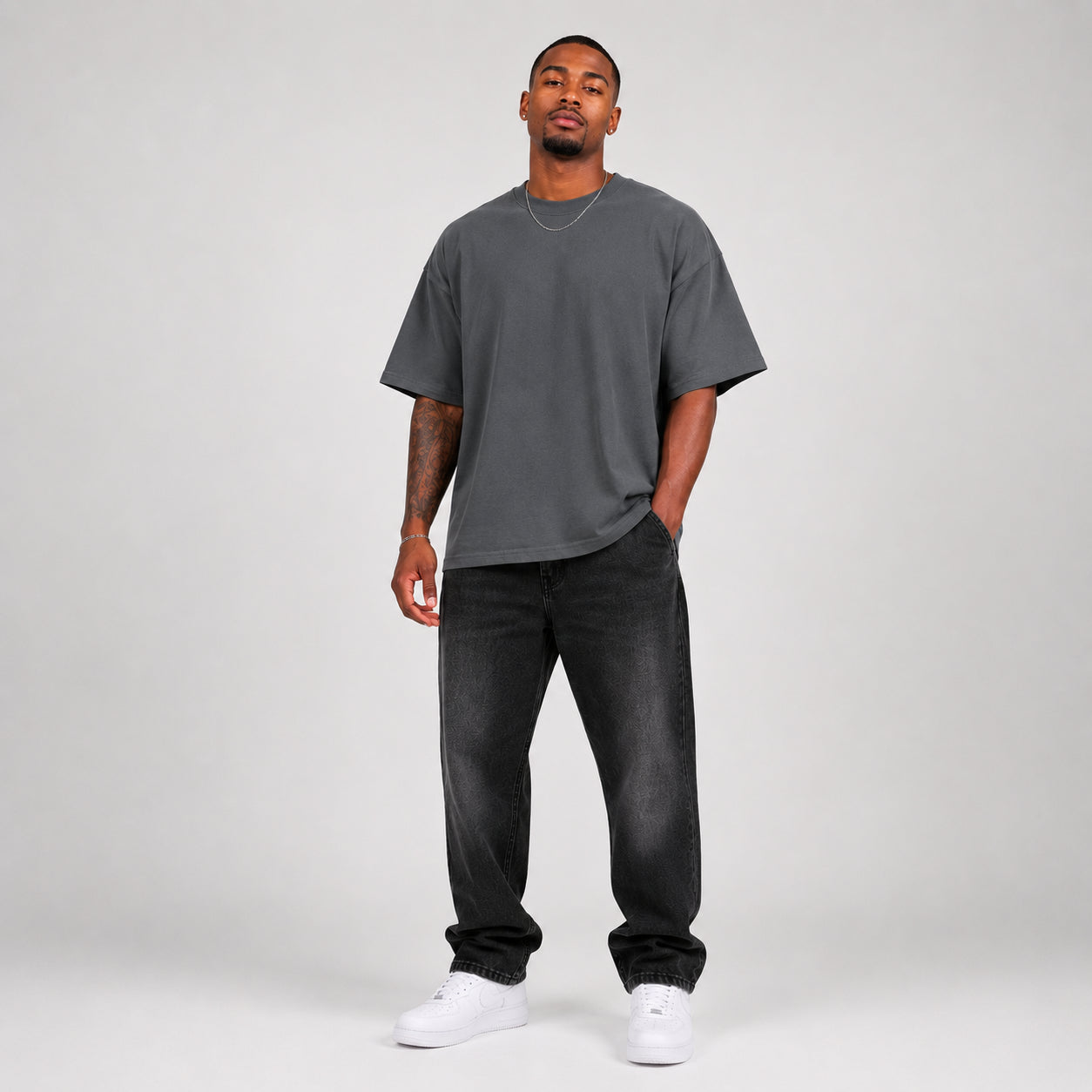 Drop Shoulder Cotton Plain T-Shirt