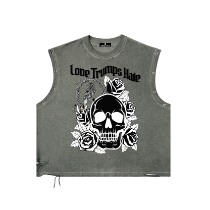 Distressed Grommet Eyelet Tank Top  - Love trumps Hate