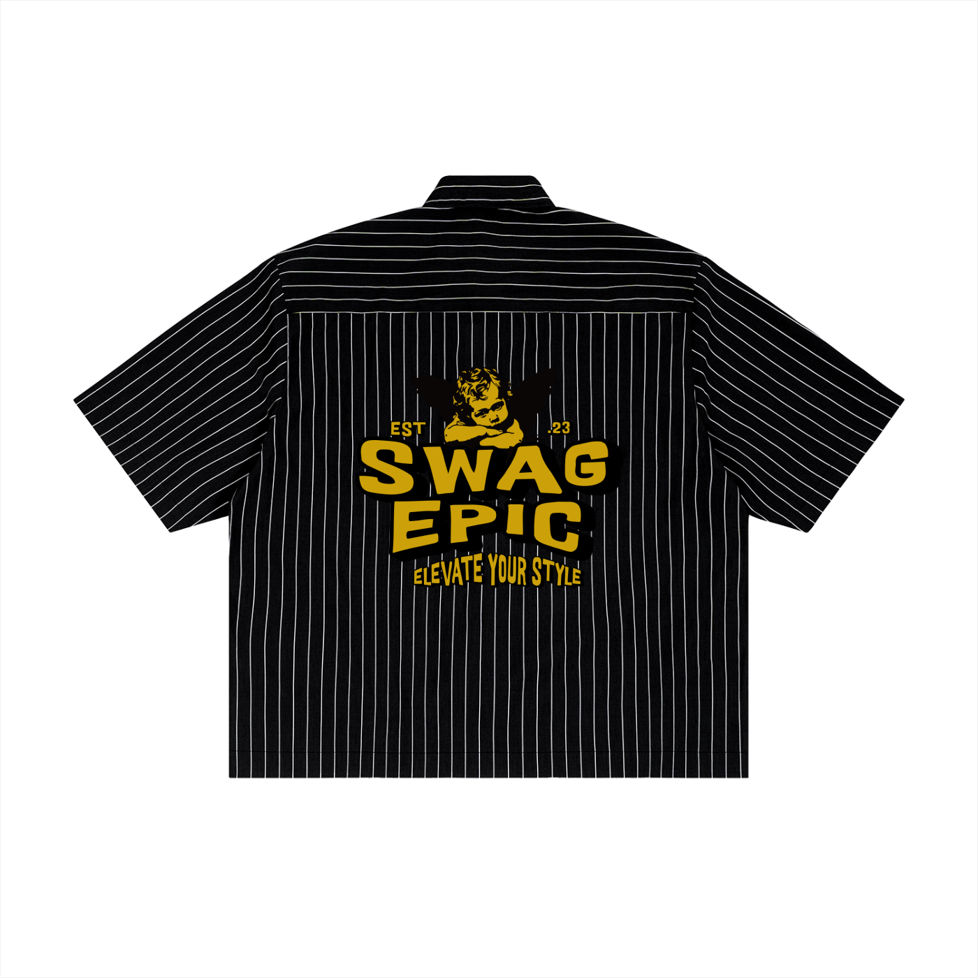 Unisex Striped "Swag Epic" Boxy Button-Up Shirt