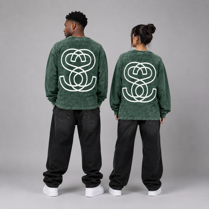 Acid Wash Oversize Long Sleeve "Epic Circle" T-Shirt