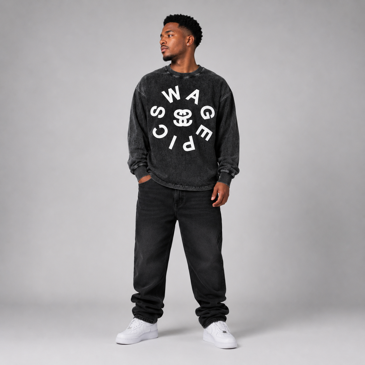 Acid Wash Oversize Long Sleeve "Epic Circle" T-Shirt