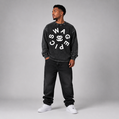 Acid Wash Oversize Long Sleeve "Epic Circle" T-Shirt