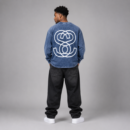 Acid Wash Oversize Long Sleeve "Epic Circle" T-Shirt