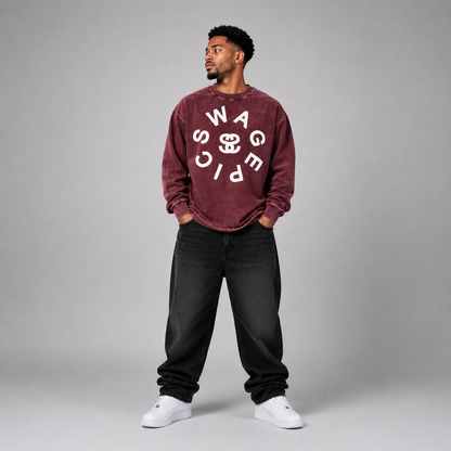 Acid Wash Oversize Long Sleeve "Epic Circle" T-Shirt