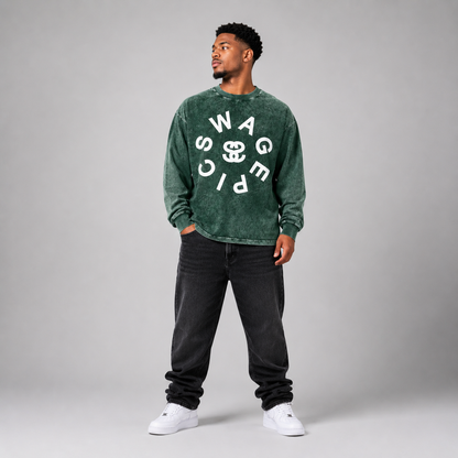 Acid Wash Oversize Long Sleeve "Epic Circle" T-Shirt
