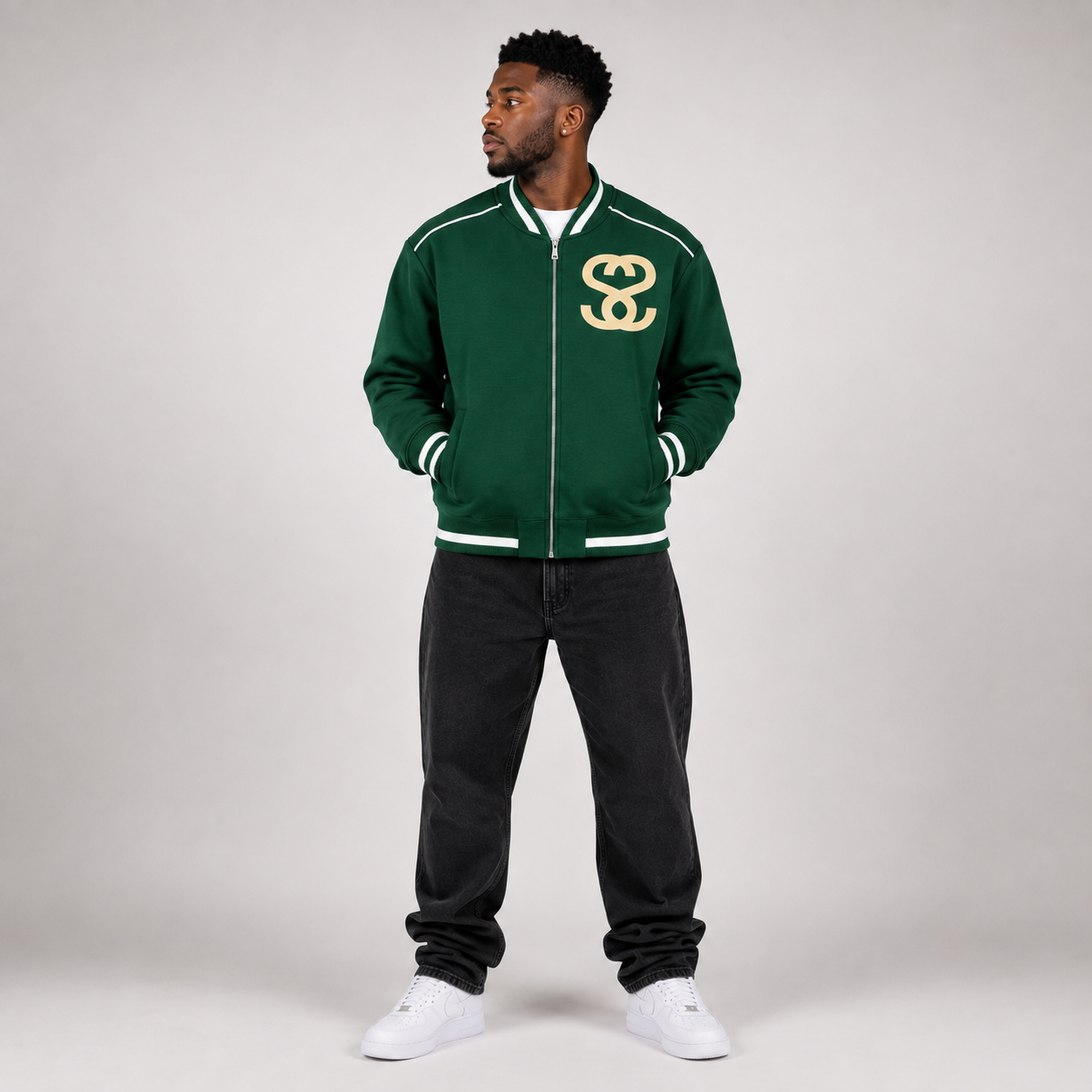 Contrast Piping Zip Bomber Jacket - "Four Wheels"