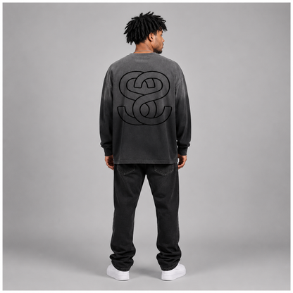 Gradient Washed Long Sleeve T-Shirt – "Swag Heart Circle"