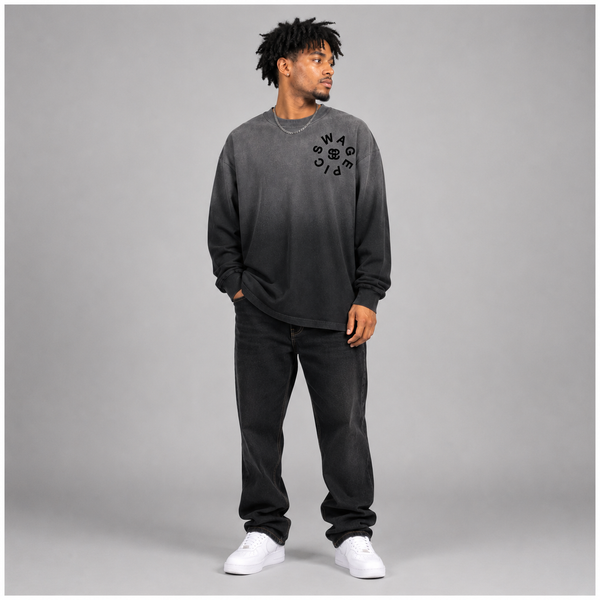 Gradient Washed Long Sleeve T-Shirt – "Swag Heart Circle"