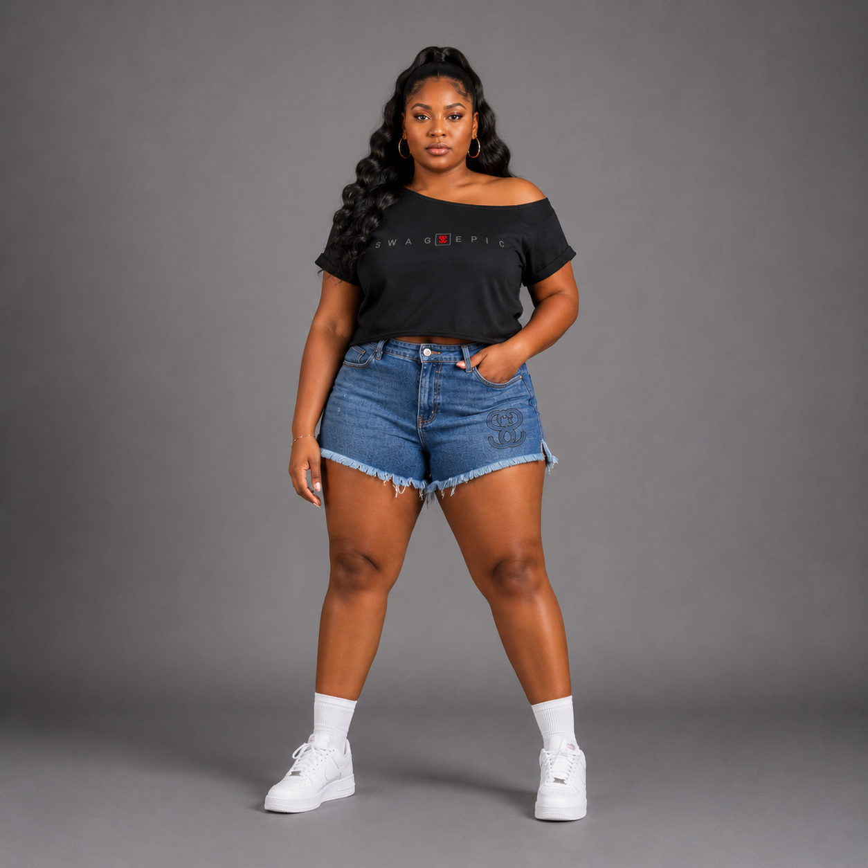 Off-Shoulder Rolled Hem Cotton T-Shirt – Swag Epic Ladies
