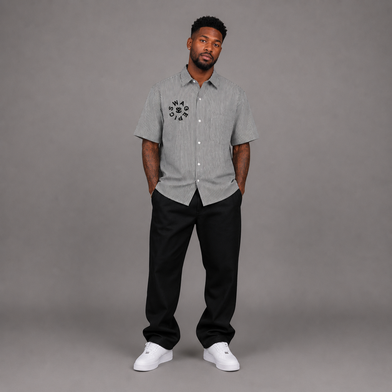 Oversized Vertical Stripe "Swag Epic" Boxy Shirt