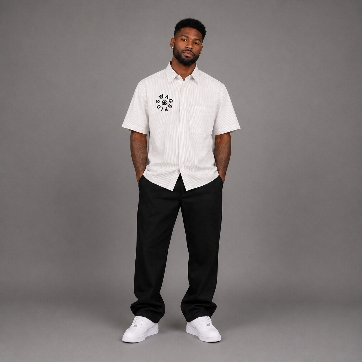 Oversized Vertical Stripe "Swag Epic" Boxy Shirt