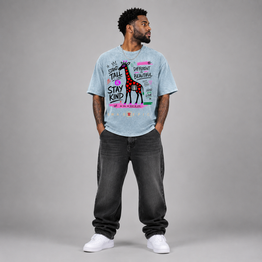 Snow Washed Oversized Cotton T-Shirt – "Stand Tall and Dream Big"