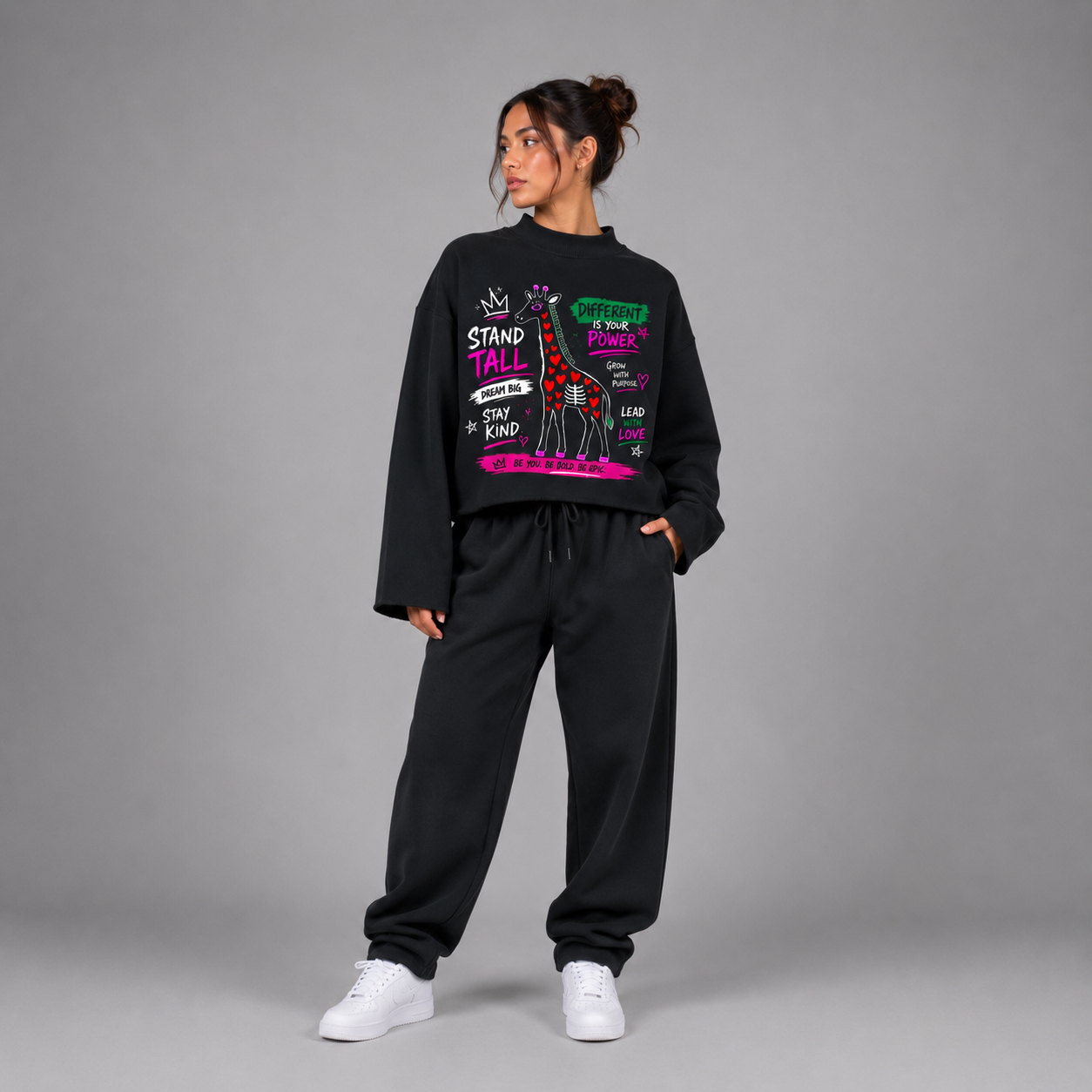Unisex Mock Neck Raw Edge Boxy Sweatshirt - "Stand Tall and Dream Big"