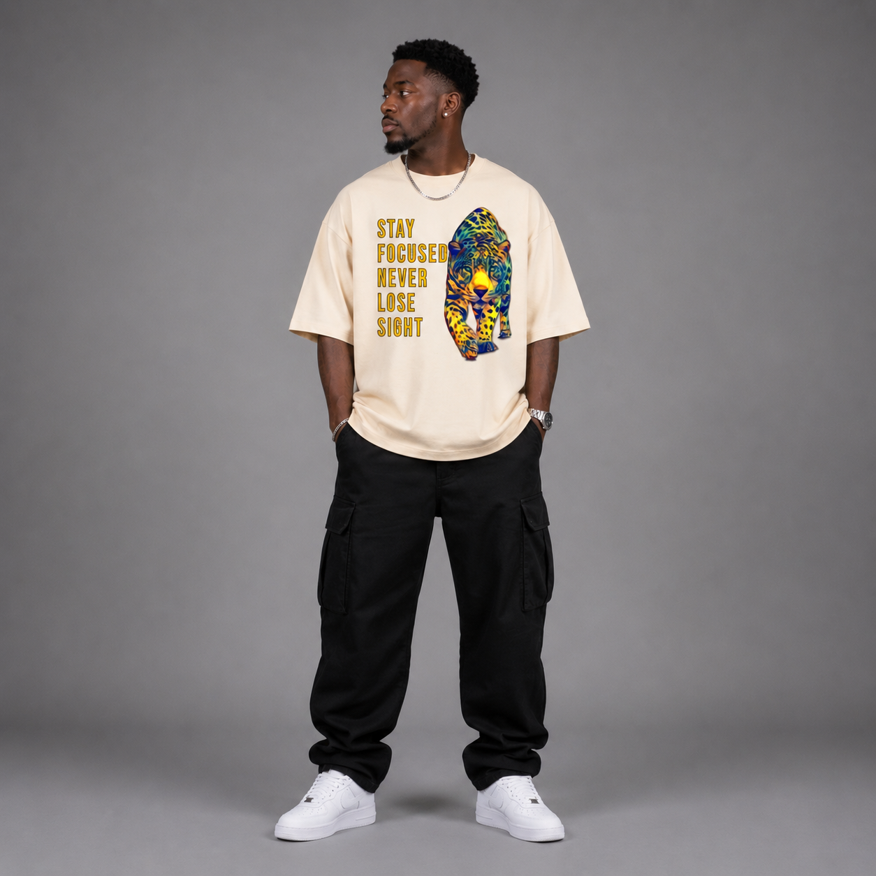 Unisex Oversized Inspiring Graphic T-Shirt - "Stay Focused"