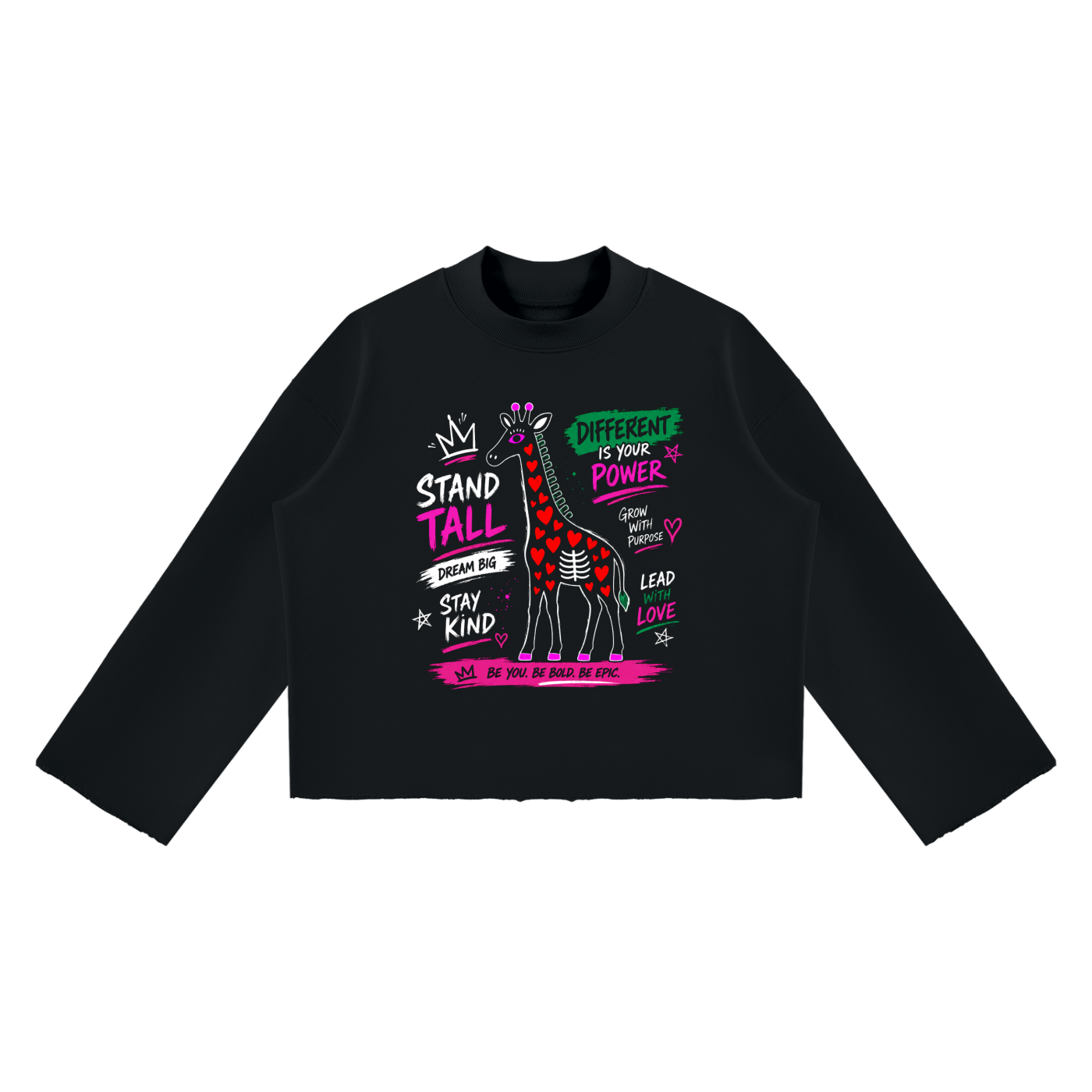 Unisex Mock Neck Raw Edge Boxy Sweatshirt - "Stand Tall and Dream Big"