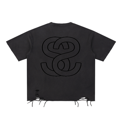 Snow Washed Raw-Hem "Swag Epic" T-Shirt