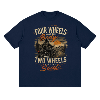 Streetwear Loose Drop Shoulder T-Shirt - Four Wheels move the body
