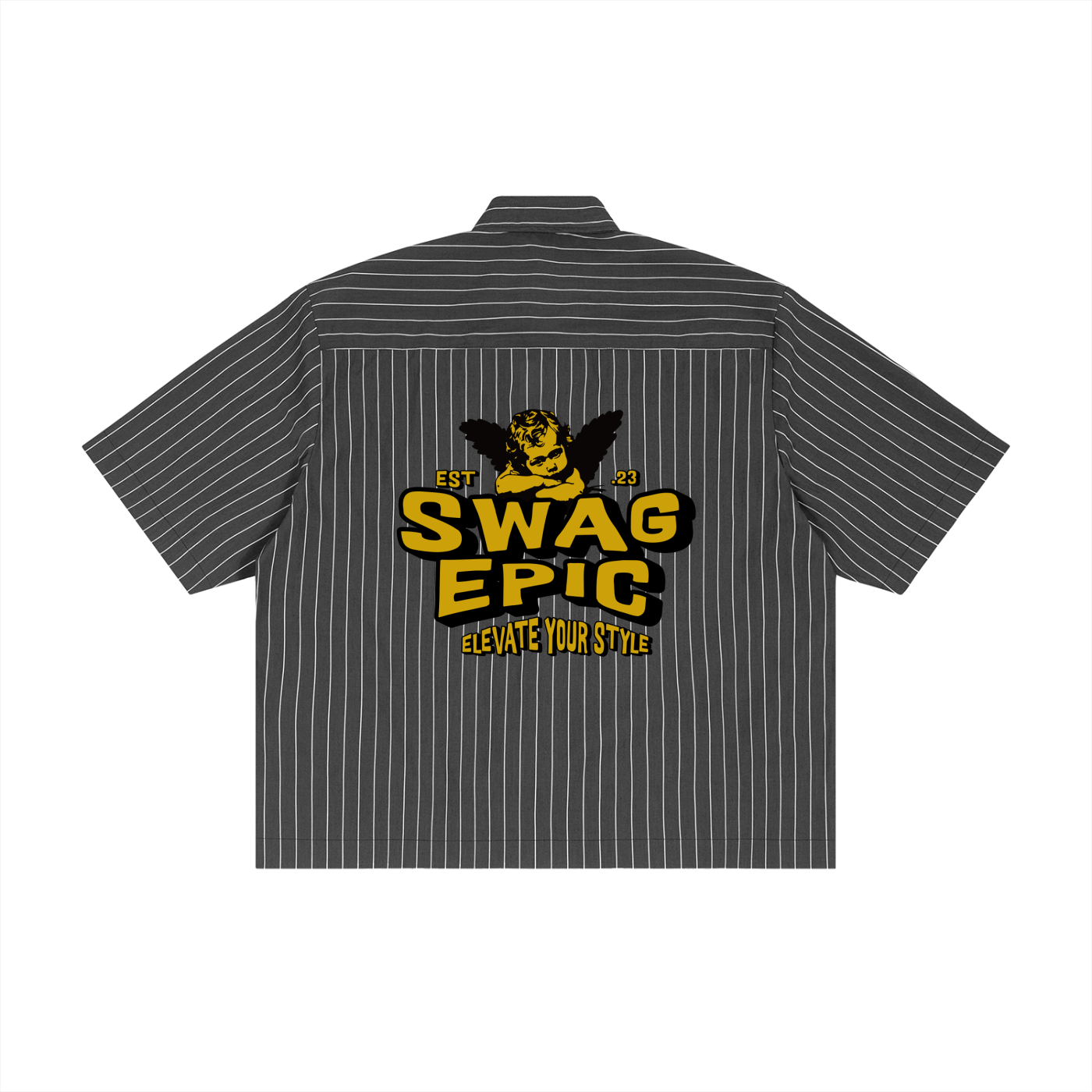 Unisex Striped "Swag Epic" Boxy Button-Up Shirt
