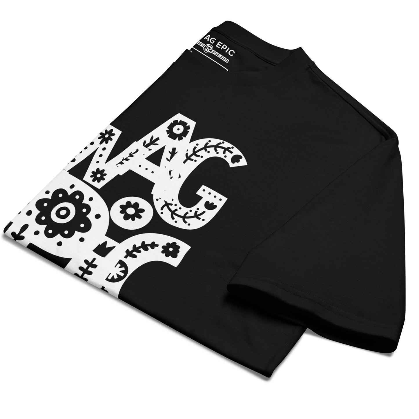 "FLOWER PRINT" OVERSIZED HEAVYWEIGHT BLACK T-SHIRT