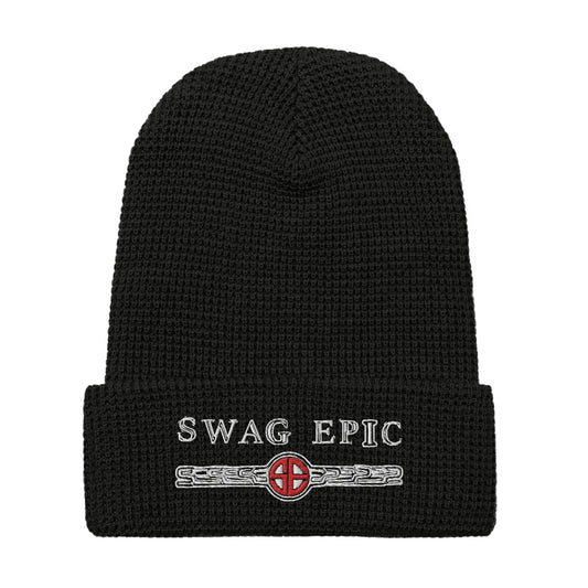 "SWAG SCRATCHED UP"  BLACK WAFFLE BEANIE