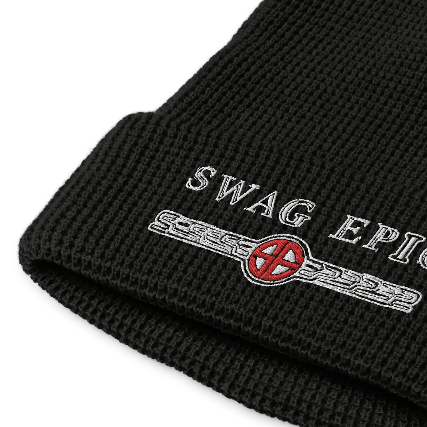 "SWAG SCRATCHED UP"  BLACK WAFFLE BEANIE